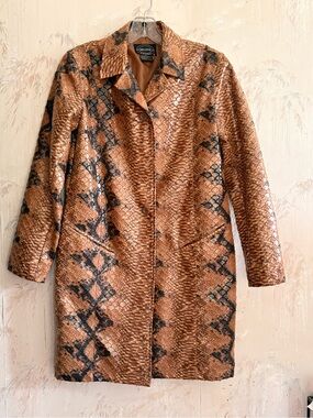 Vintage Selene Sport Faux Leather Snakeskin Print Trench Coat 8